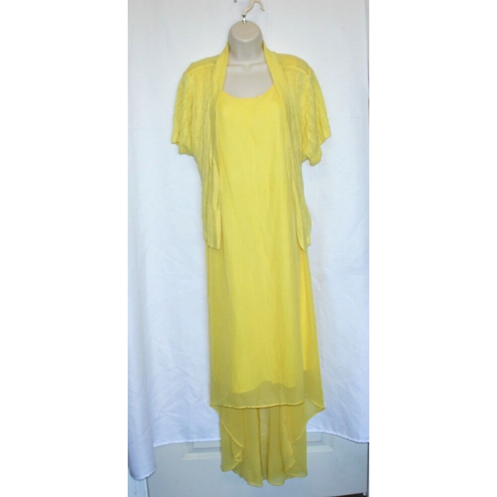 Ashley Stewart 22/24 Dress + 2X Sweater Cardigan Women Yellow Set Outfit Lemon - Picture 16 of 16